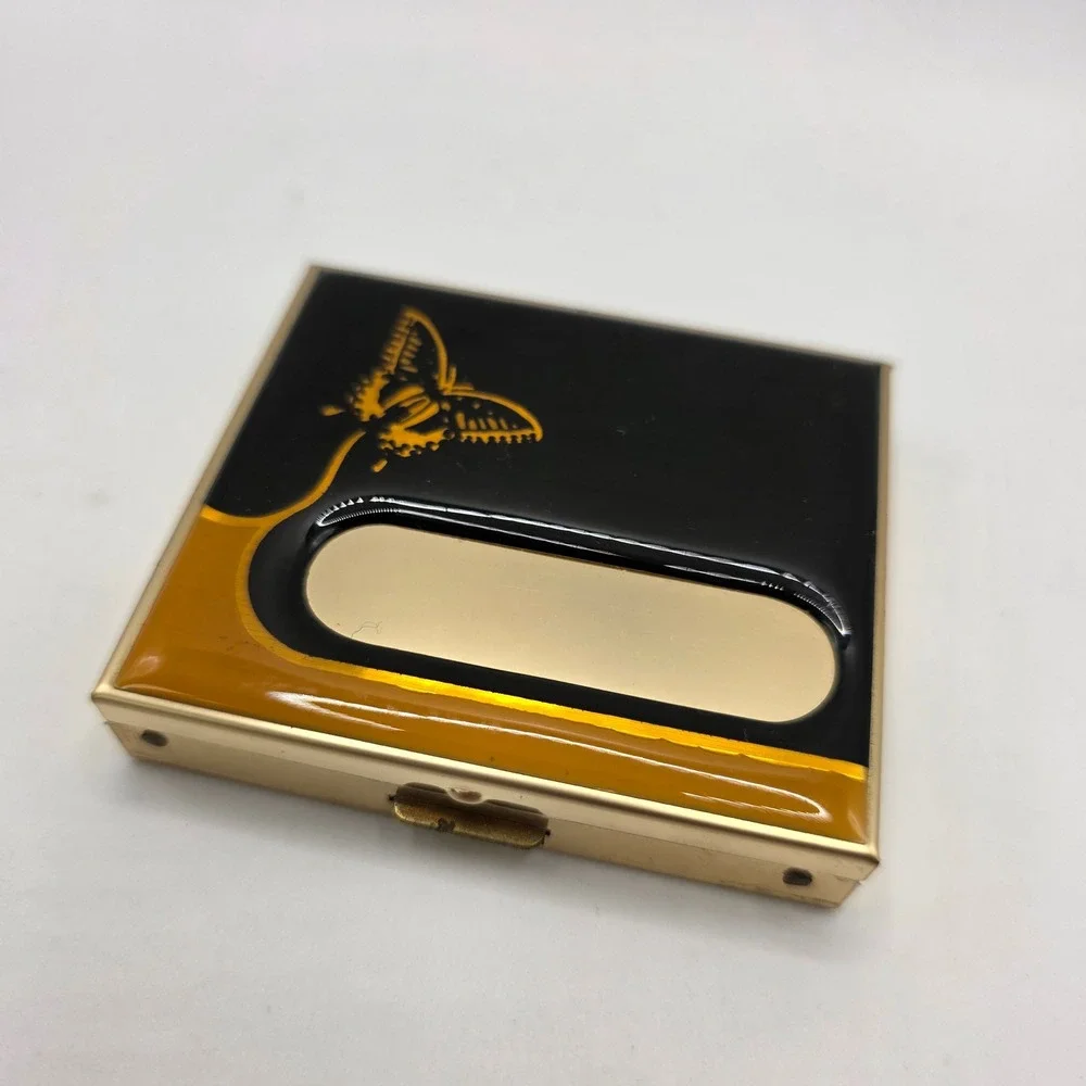 Vtg MCM Butterfly Enamel Vanity Set 4pc Pill Box Card Case Mirror‎ Picture Frame